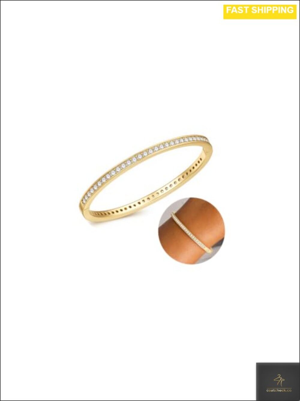 14K Gold Plated Cubic Zirconia Tennis Bangle Cuff Bracelet Gift